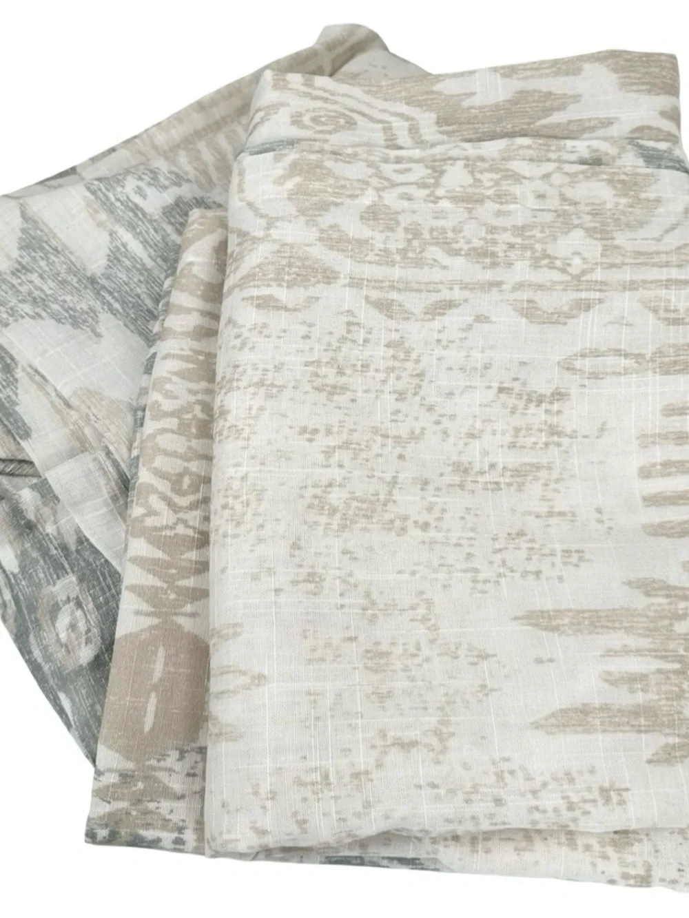 West Elm Set of 2 White Gray Beige Modern Print Neutral Cotton Curtain Panels